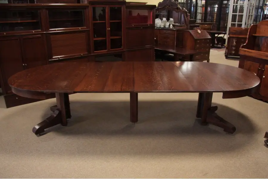 Photo of Round Arts & Crafts 54" Oak Dining Table, 10 1/2'