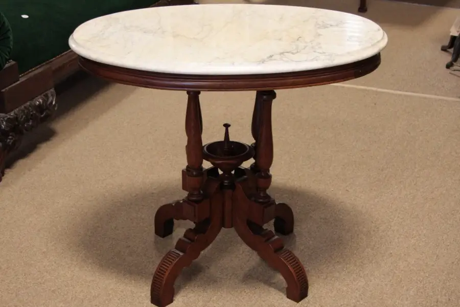 Photo of Victorian Oval Marble Top Antique Table