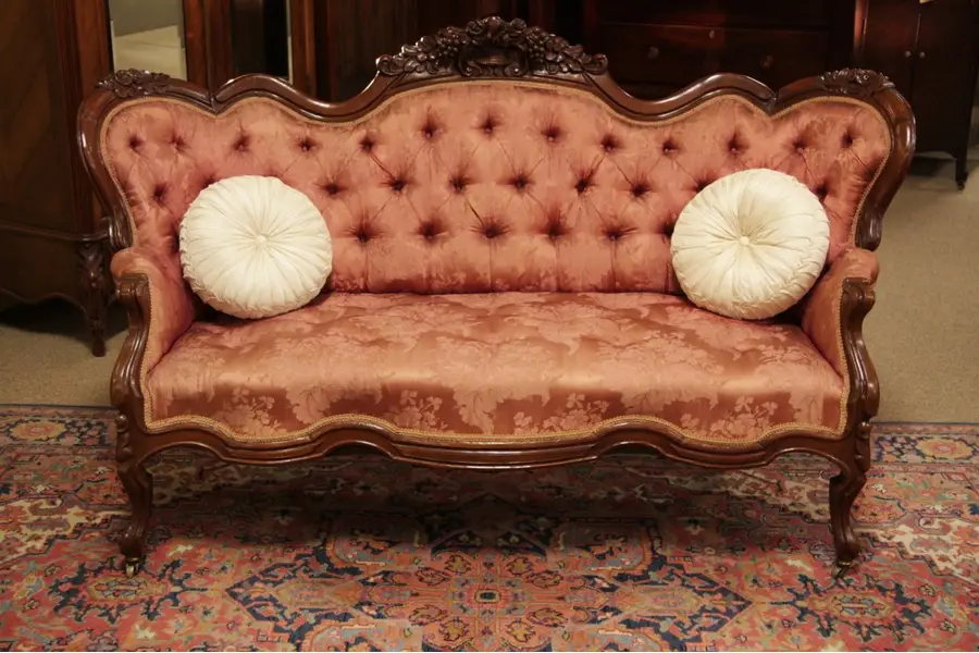 Photo of Victorian Sofa or Loveseat, Carved Grape Crest