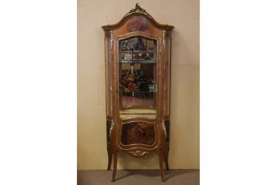 Photo of Vernis Martin Curved Glass French Curio Cabinet