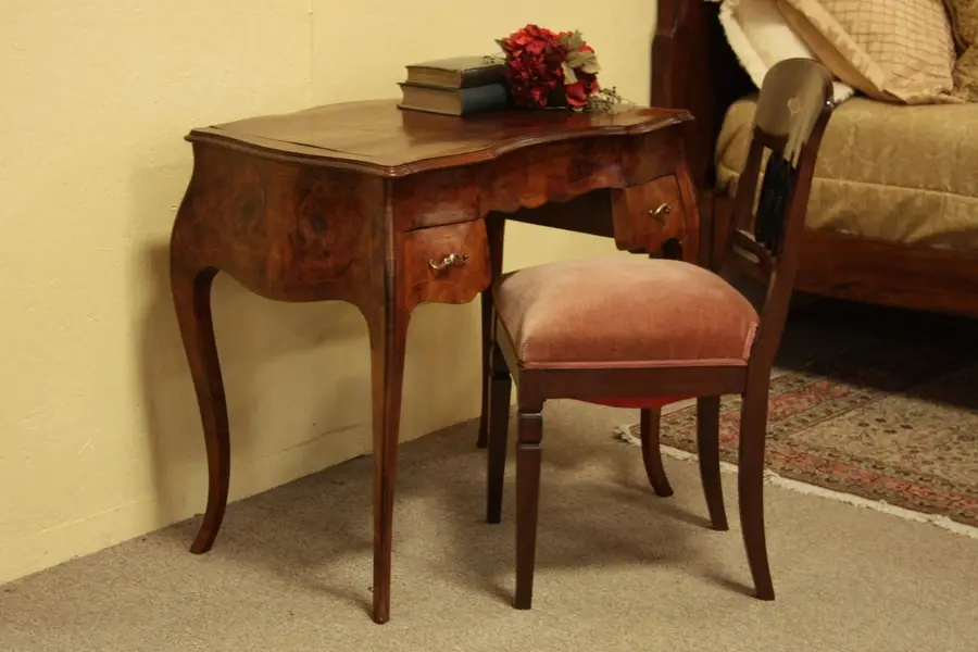 Photo of Bombe Walnut Burl & Rosewood Antique Vanity