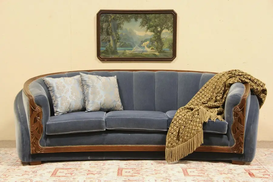 Photo of Art Deco 1935 Sofa, New Genuine Mohair Upholstery