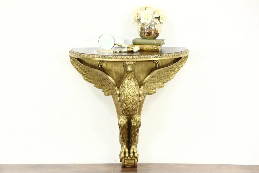 Photo of Eagle Carved Italian 1920 Antique Hall or Foyer Console Table, Sunburst Top