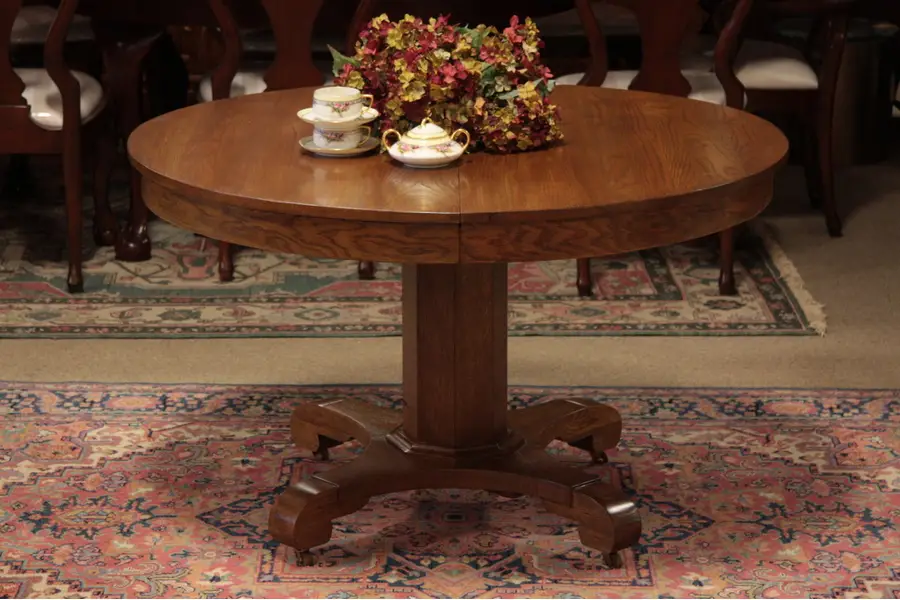 Photo of Round 4' Oak Antique Dining Table, 6' Long