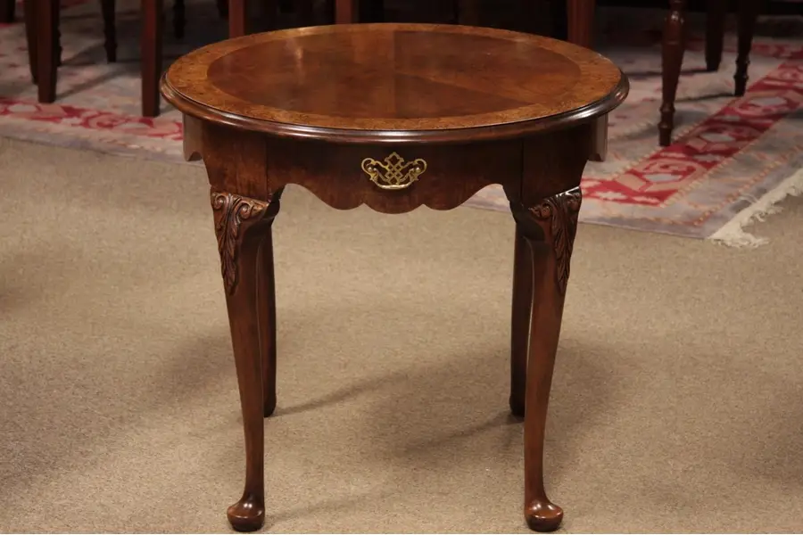 Photo of Baker Round End Table, Sunburst Top