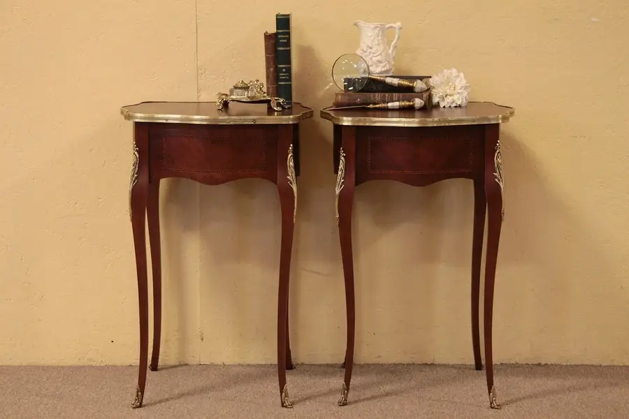 Photo of Pair of Marquetry End or Bedside Tables