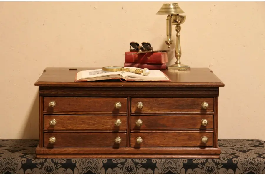 Photo of Oak 1890 Antique Spool Cabinet Desk or Jewelry Chest