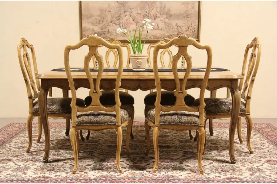 Photo of Country French Fruitwood Vintage Dining Set, Table & 6 Chairs