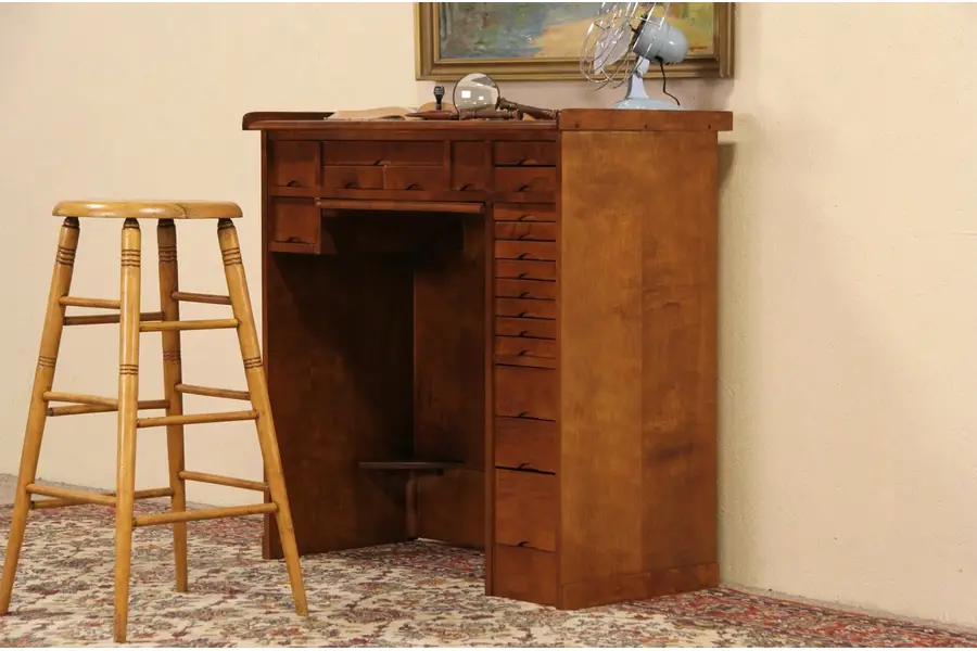 Photo of Watch or Clock Maker 19 Drawer Workbench or Desk, 1960's Vintage