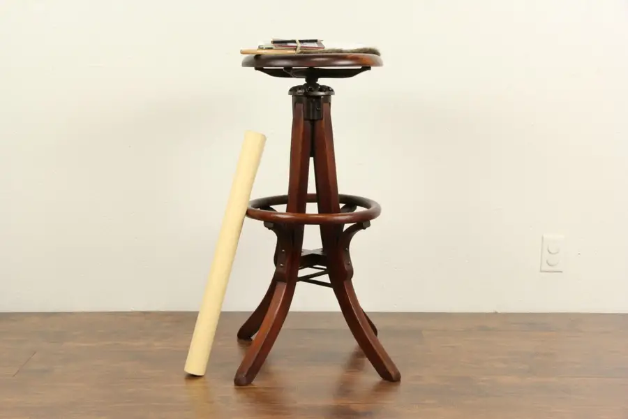 Photo of Craftsman Swivel Drafting or Architect Stool, Signed Milwaukee Chair 1914