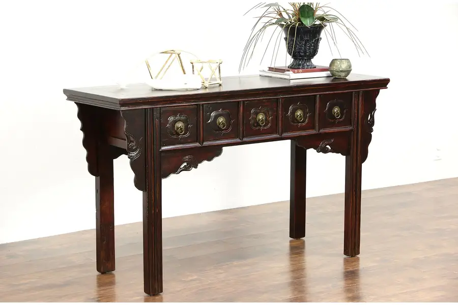 Photo of Chinese Vintage Hall Console, Sofa or Foyer Table, Hand Painted Lacquer