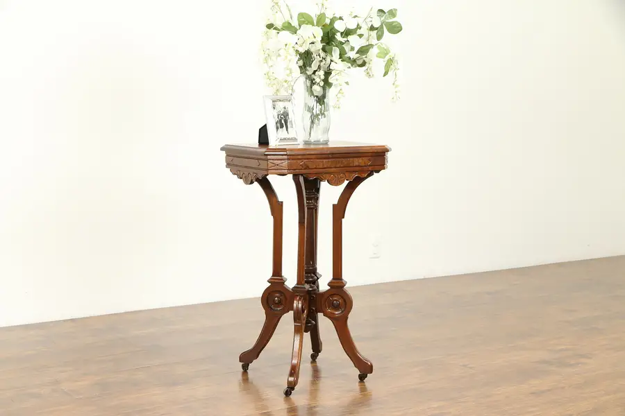 Photo of Victorian Antique 1860 Carved Walnut Small Table or Sculpture Pedestal