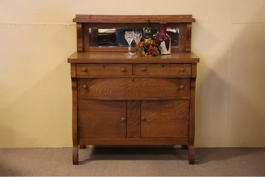 Photo of Mission Oak Antique Sideboard with Beveled Mirror