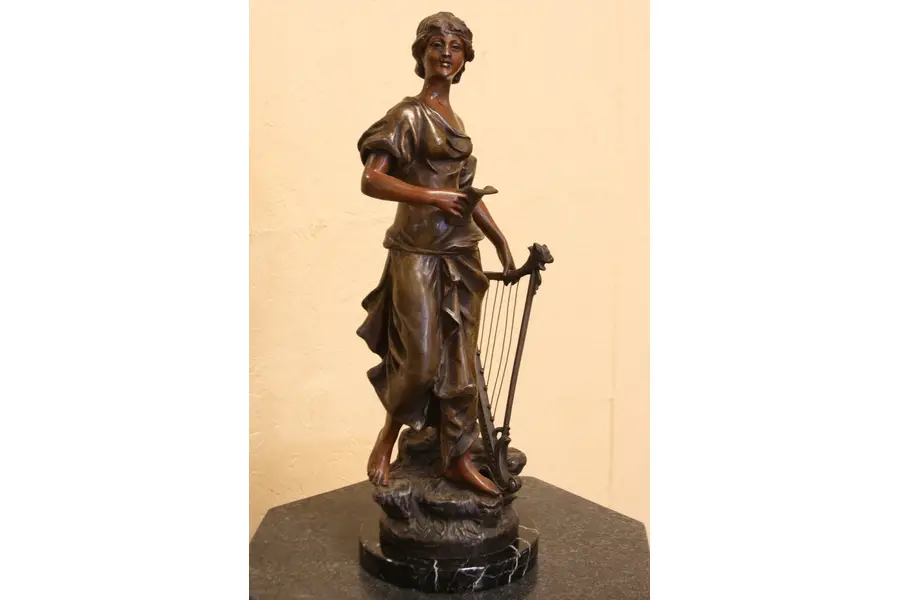 Photo of Art Nouveau Antique Sculpture of a Woman with Harp