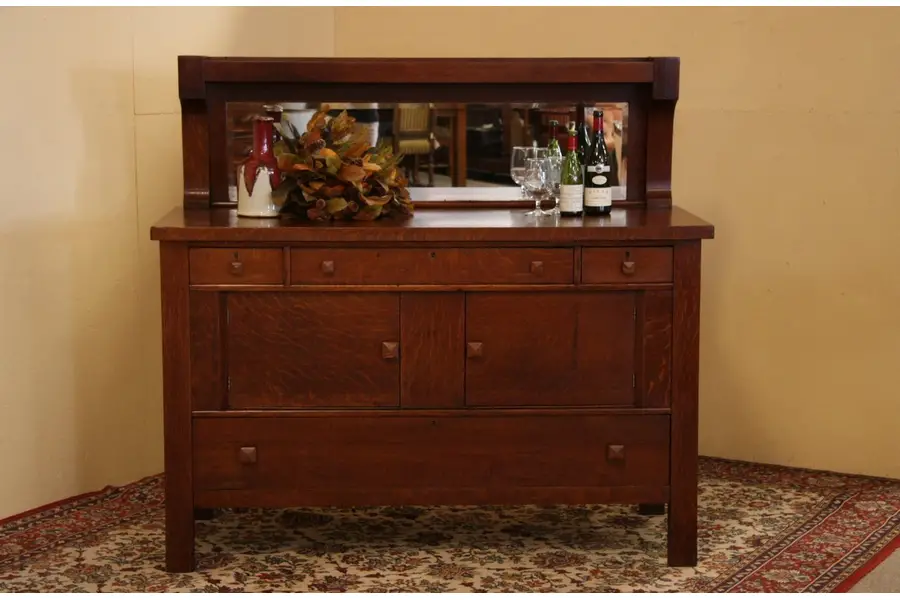 Photo of Arts & Crafts Mission Oak Antique Sideboard Buffet