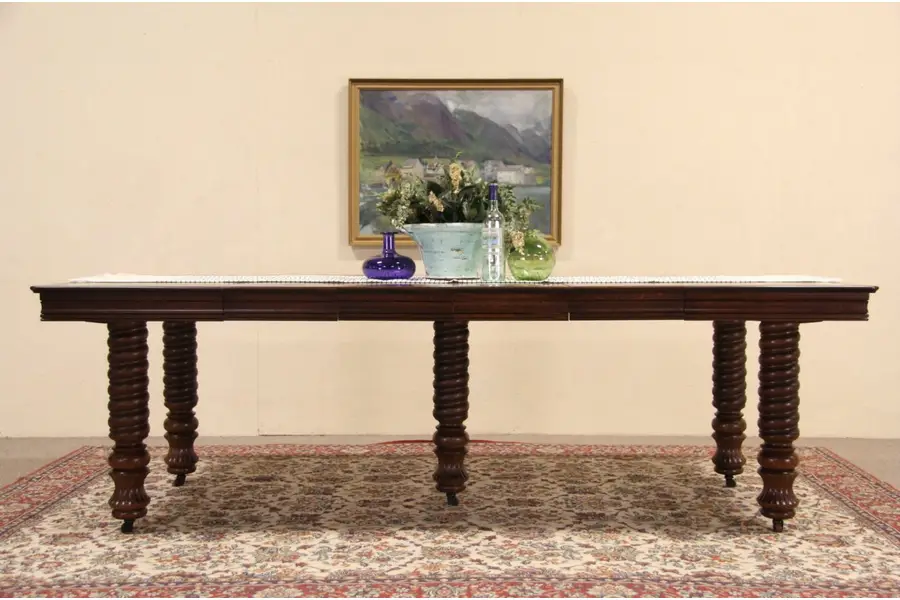 Photo of Oak Square 1900 Antique Dining Table, Extends 8'