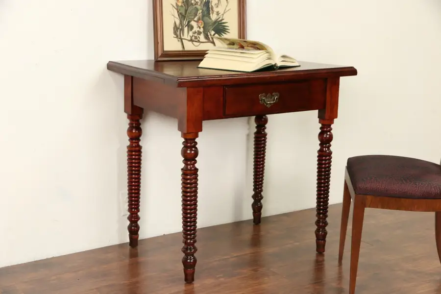 Photo of Writing Desk or 1900 Antique Lamp Table, Spool Turned Legs