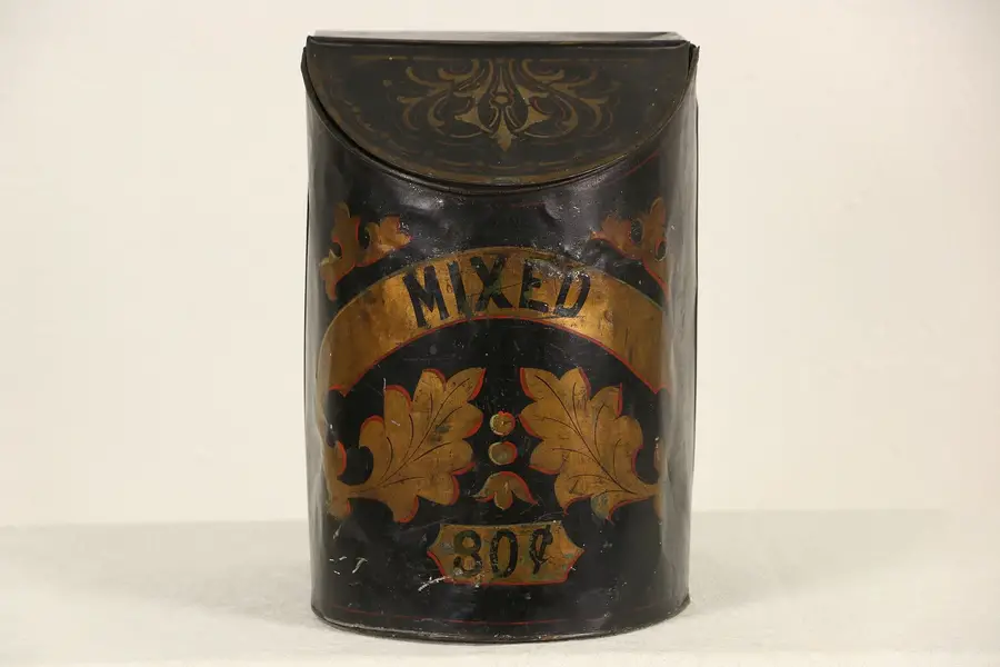 Photo of Toleware Painted Tin 1880 Antique Tea Hopper Bin