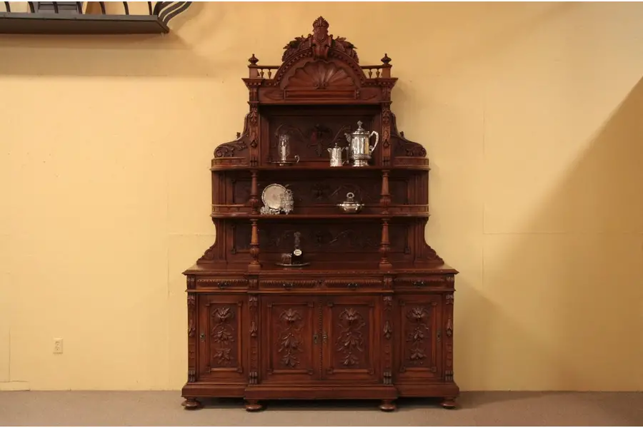 Photo of Carved Victorian Sideboard Etagere Cabinet