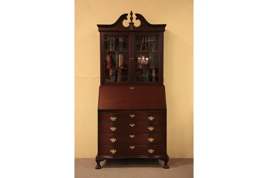 Photo of Mahogany Secretary Desk w/ Bookcase, Secret Drawers