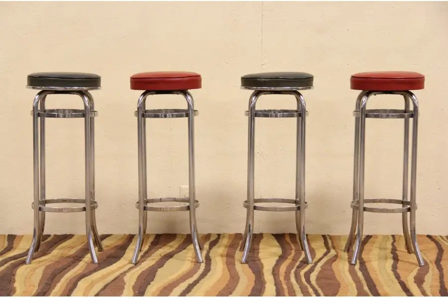 Photo of Set of 4 Art Deco Chrome 1940's Vintage Bar Stools