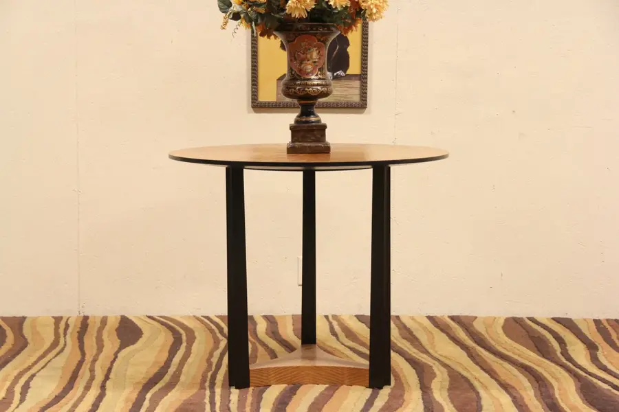 Photo of Round Tiger Maple Sunburst Table, Bolier by Decca