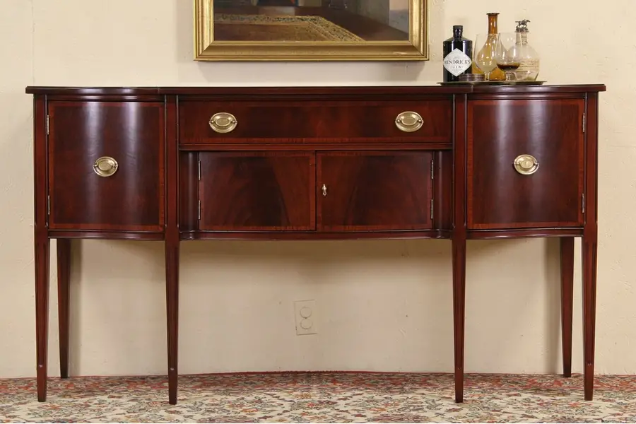 Photo of Hepplewhite Vintage 1940's Banded Mahogany Sideboard, Server or Buffet