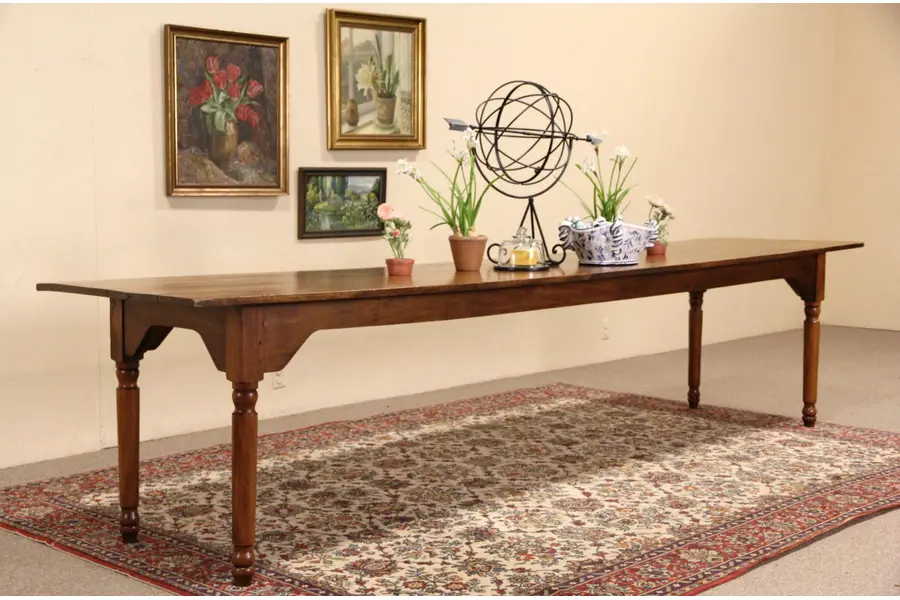 Photo of Farmhouse Antique 1890's Harvest Dining Table 11' 6" Ash & Poplar