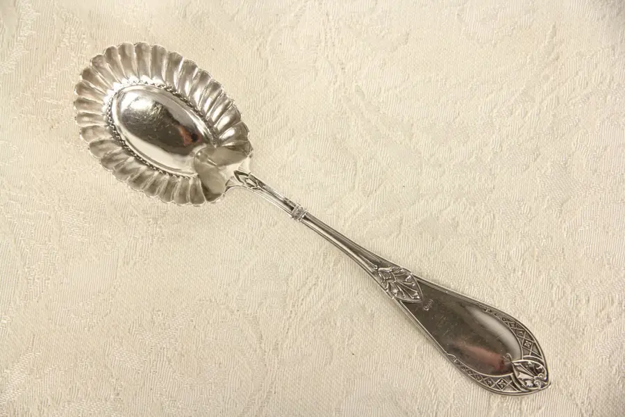 Photo of Victorian Scalloped Sterling Silver Antique Jelly Serving Spoon, Pat. 1878