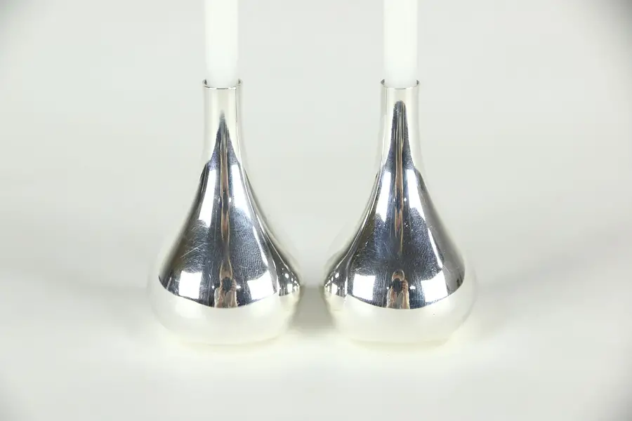 Photo of Dansk France Signed Midcentury Modern Pair of Tiny Taper Candleholders