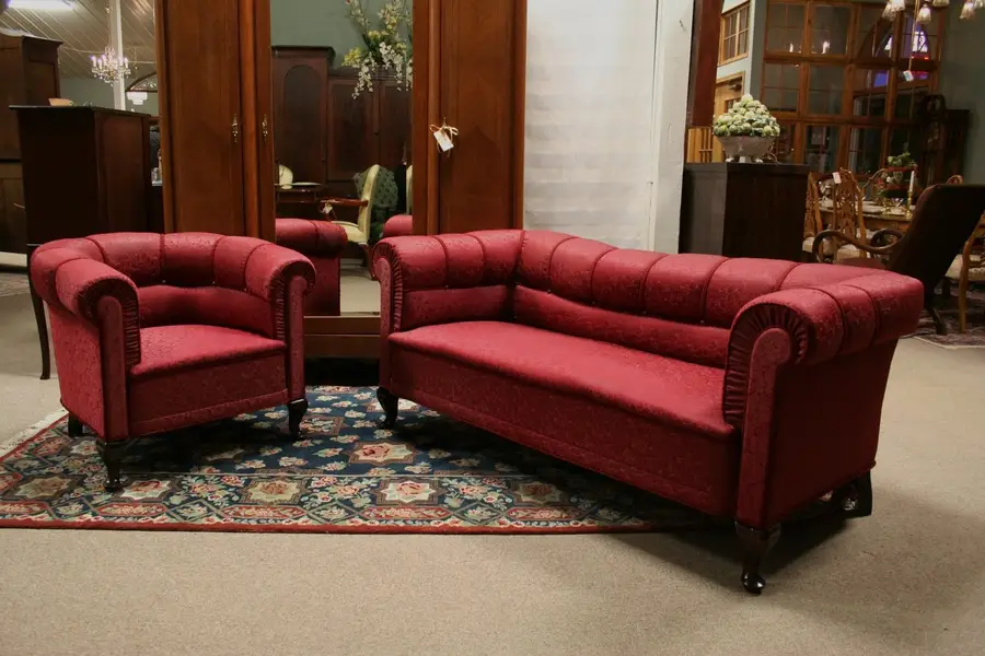Photo of Art Deco Red Club Chair and Sofa, 1930's