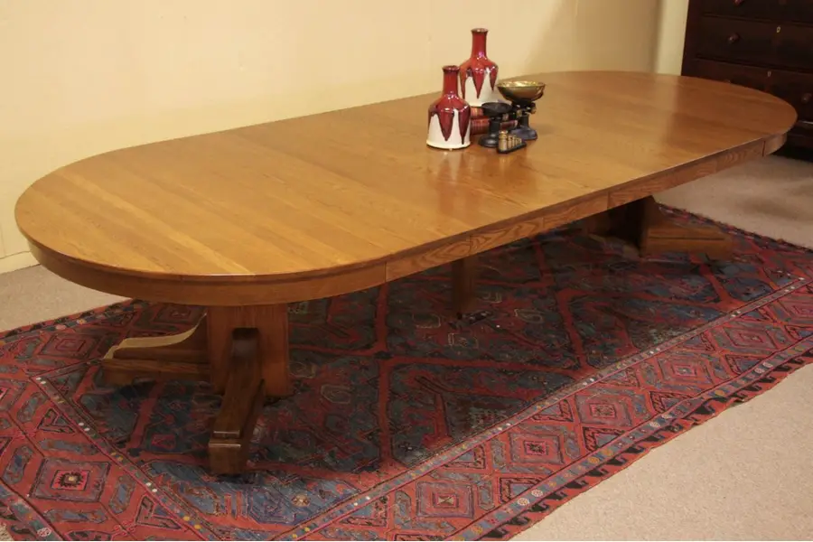 Photo of Arts & Crafts Mission Oak 54" Round Dining Table 10'