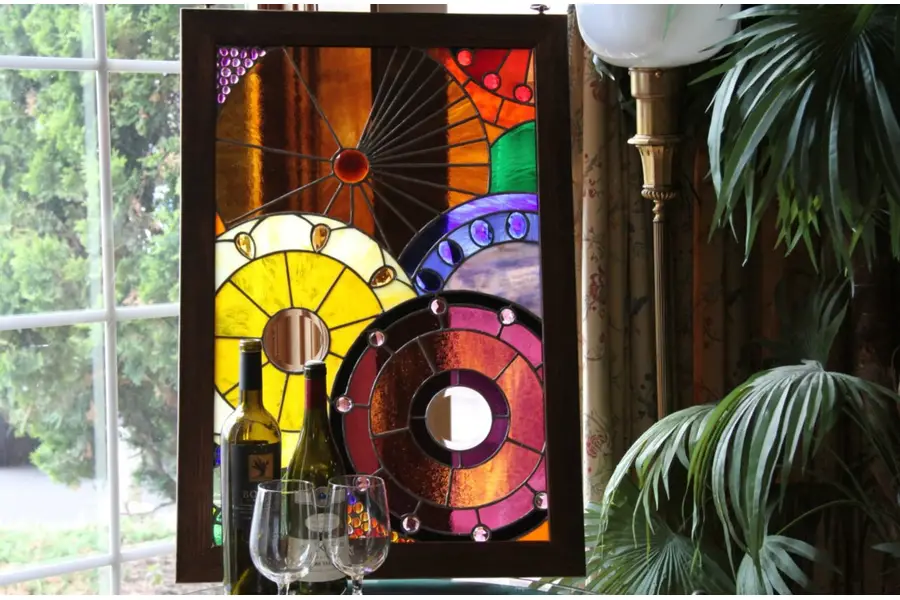 Photo of Leaded Stained Glass Window, Oak Frame