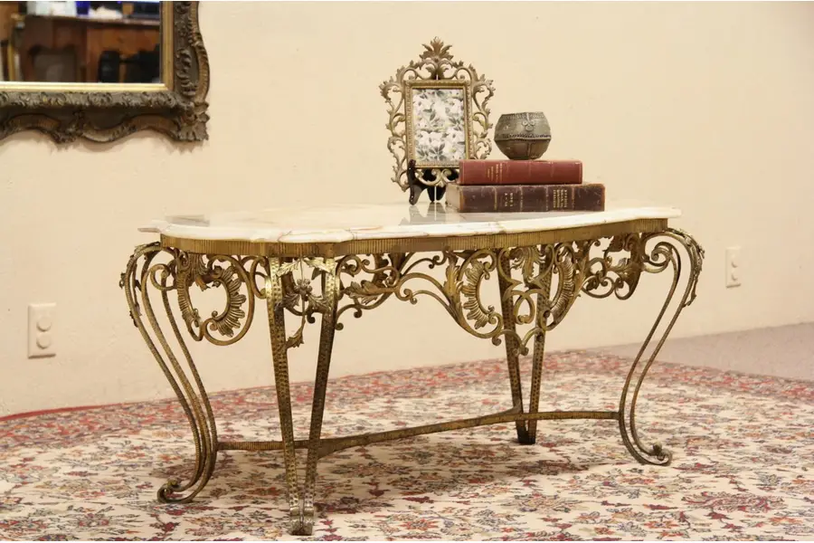 Photo of Onyx Coffee or Cocktail Table, Wrought Iron Base