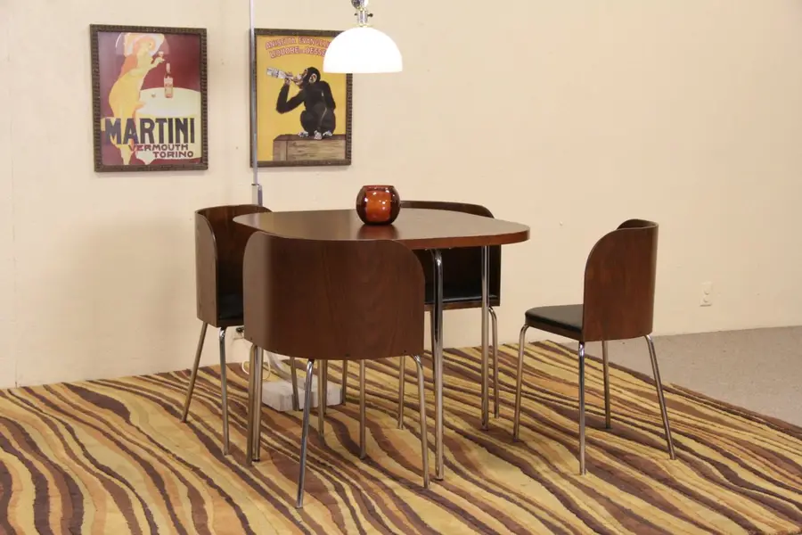 Photo of Midcentury Danish Modern Game or Dining Set, Table, 4 Nesting Chairs