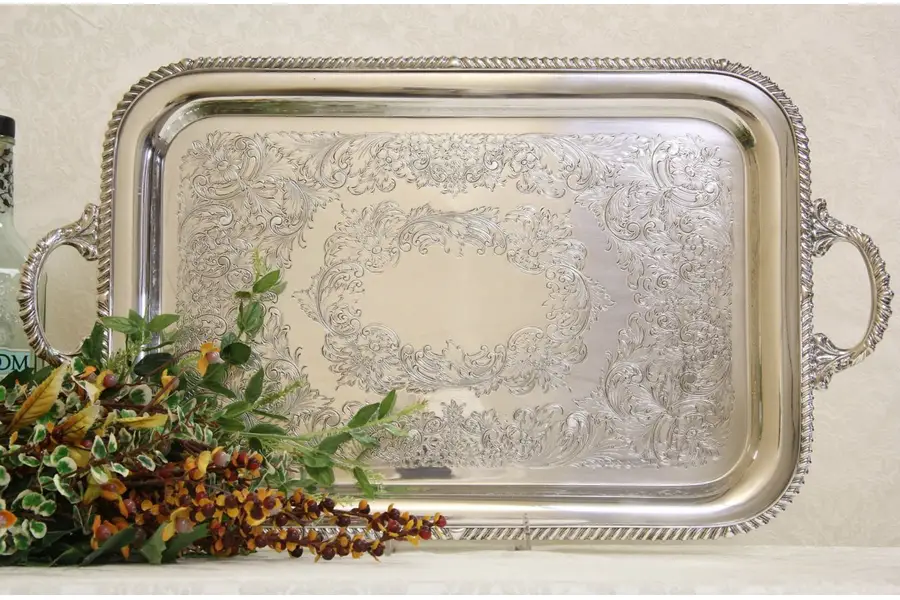 Photo of Marshall Field Vintage Silverplate Engraved Serving Tray