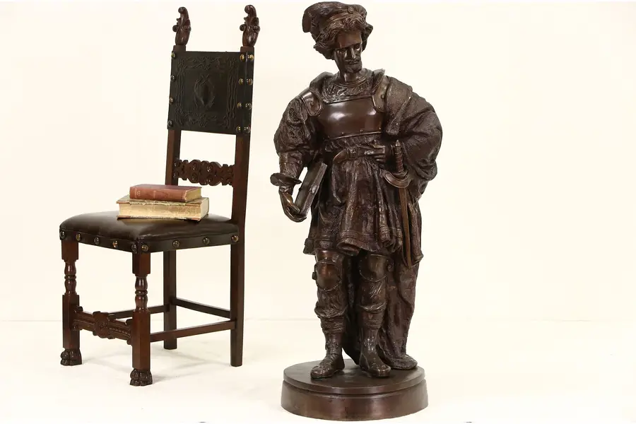 Photo of Bronze Vintage Statue of Orlando or French Hero Roland, 44" Tall Sculpture