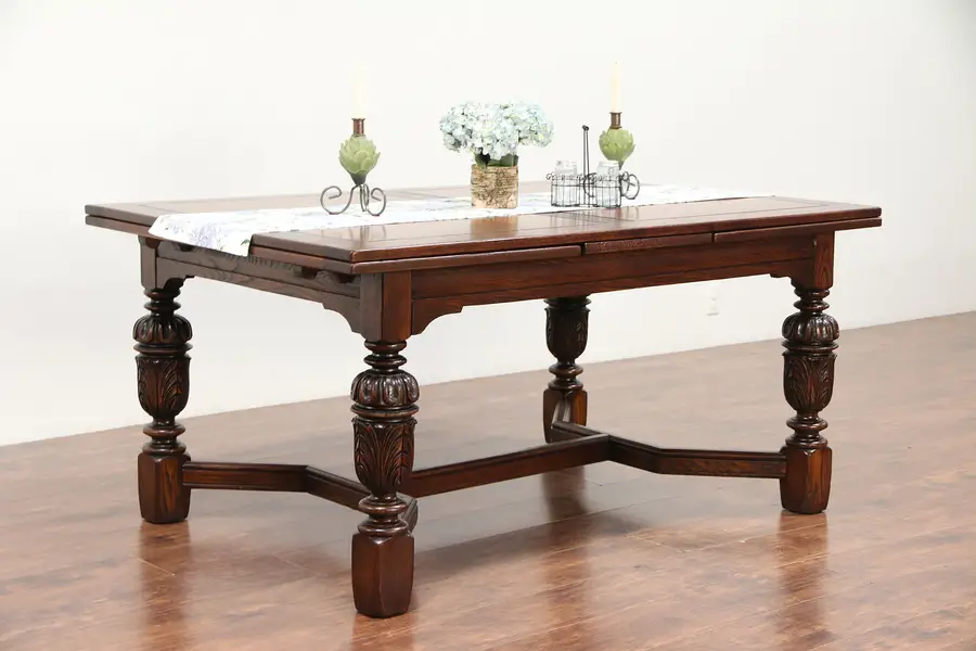 Photo of English Tudor Oak Antique 9' 4" Dining or Library Table, Berkey & Gay