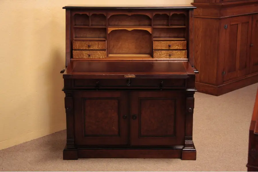 Photo of Victorian Eastlake Burl Walnut Secretary Desk