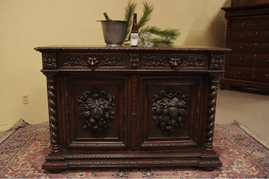Photo of Antique Oak Sideboard or Buffet with Carved Fruit