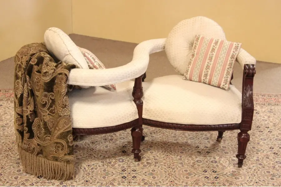 Photo of Victorian Antique Tete a Tete or Gossip Settee