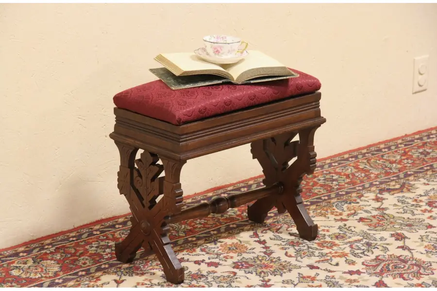 Eastlake 1880 Antique Carved Walnut Slipper Bench