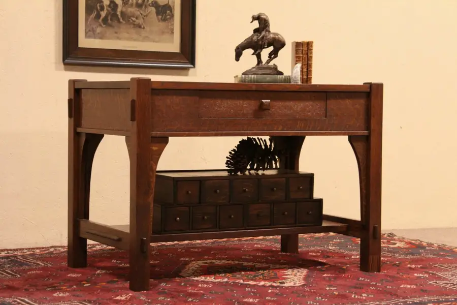 Photo of Arts & Crafts Mission Oak Antique 1905 Writing Desk or Library Table