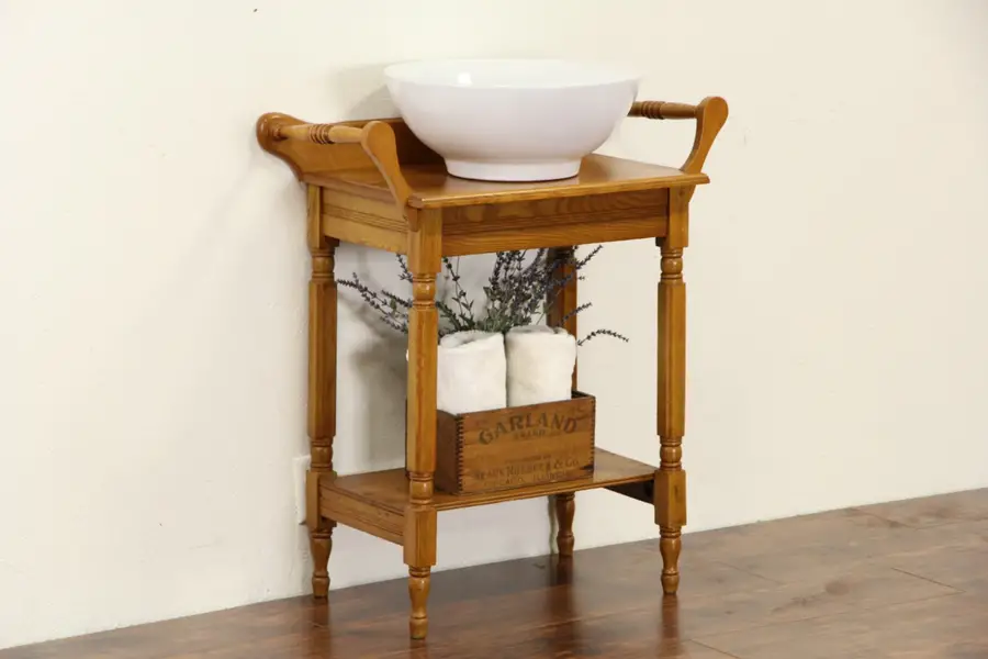 Photo of Victorian Oak Antique 1890's Washstand or Nightstand