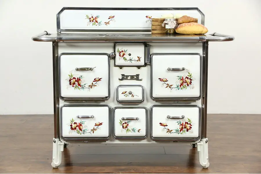 Photo of French Antique Painted Porcelain Kitchen Stove or Kitchen Island, Signed Jyel
