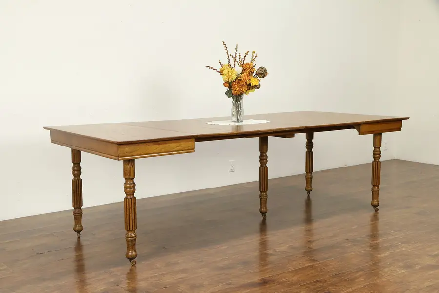 Photo of Square 42" Oak Antique Dining Table, 5 Leaves, Extends 8' 5"