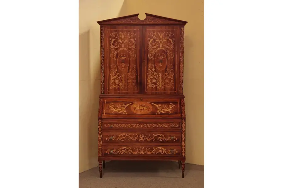 Photo of Rosewood Marquetry Secretary Desk, Bookcase Top