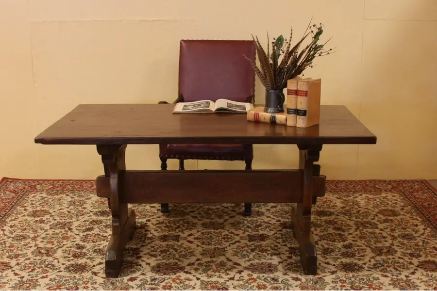 Photo of Country Pine Trestle Dining or Library Table / Desk