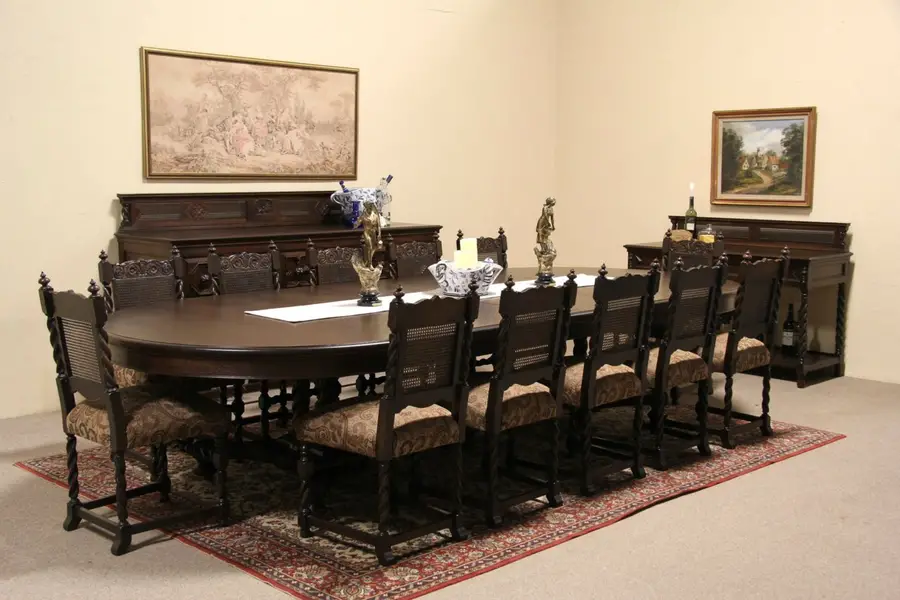 Photo of Berkey & Gay 1910 Oak Dining Set, 12 Chairs, 12' Table, 2 Sideboards
