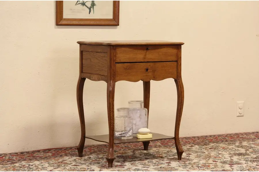 Photo of Oak 1900 Antique Sewing Stand, Dressing Table, Bedside or End Table